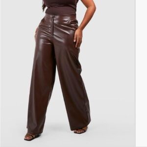 Plus size faux leather (PU) wide leg pants